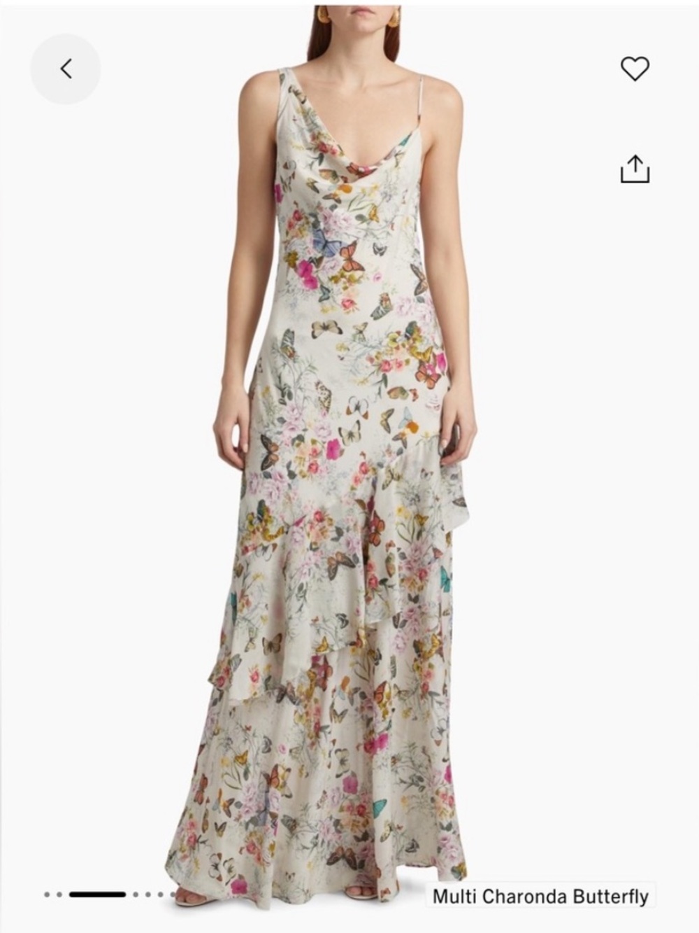 L'AGENCE White Floral One-Shoulder Silk Slip Dress with Pastel Butterfly Print - Picture 2 of 3